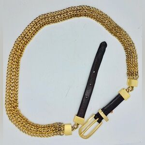 Vintage Heavy Gold Chain & Leather Belt Gucci Chanel Vibes unbranded 💗